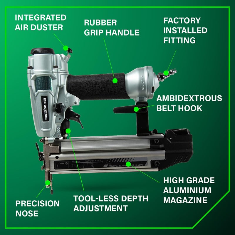 Metabo HPT Pro Brad Nailer, Pro-Preferred Pneumatic Finish Power Nailer for Trim Work, Furniture Building, Lightweight and Durable with Aluminum Magazine, 18 Gauge, 5/8â€³ to 2â€³ Brad Nails, NT50A5 - Image 4